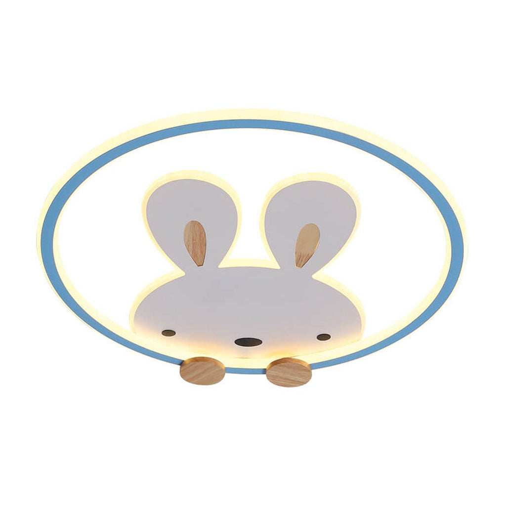 Childlike Modern Cartoon Rabbit LED Flush Mount Light Ceiling Fixture Cute Bunny Design for Kids Room Nursery Playroom Aesthetic Lighting Decor Kids Bedroom Illumination Creative Playful Home Lighting Children's Room Ceiling Light