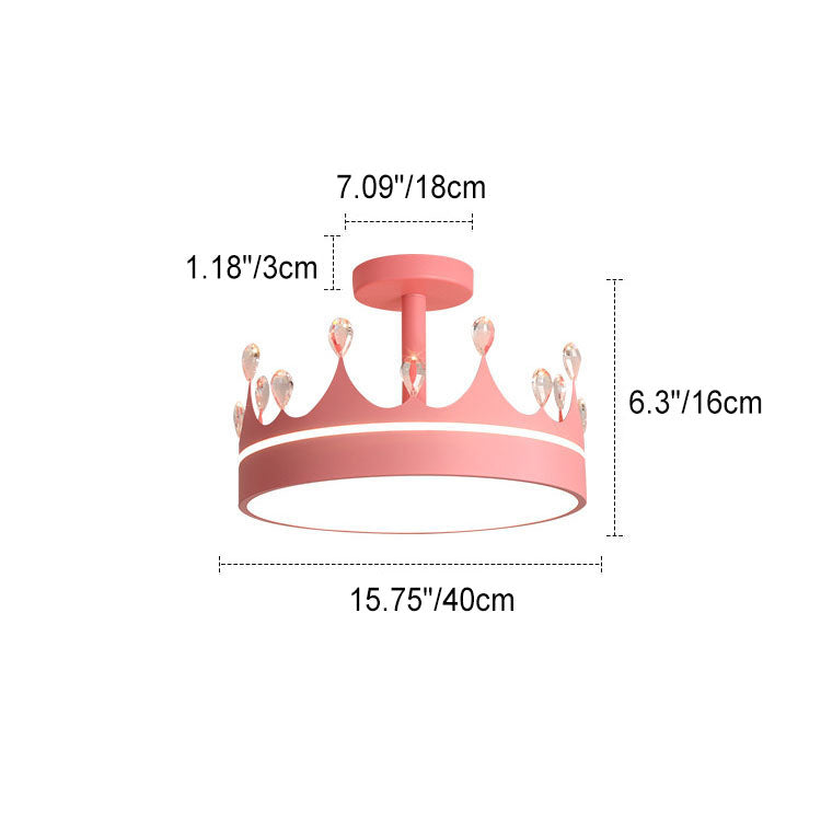 Contemporary Creative Cartoon Crown LED Kids Semi-Flush Mount Ceiling Light for Bedroom, Cute Nursery Lighting Fixture, Stylish Children's Room Decor, Energy-Efficient LED Ceiling Lamp, Modern Crown Design, Fun and Playful Kids Lighting, Bright and Cheerf