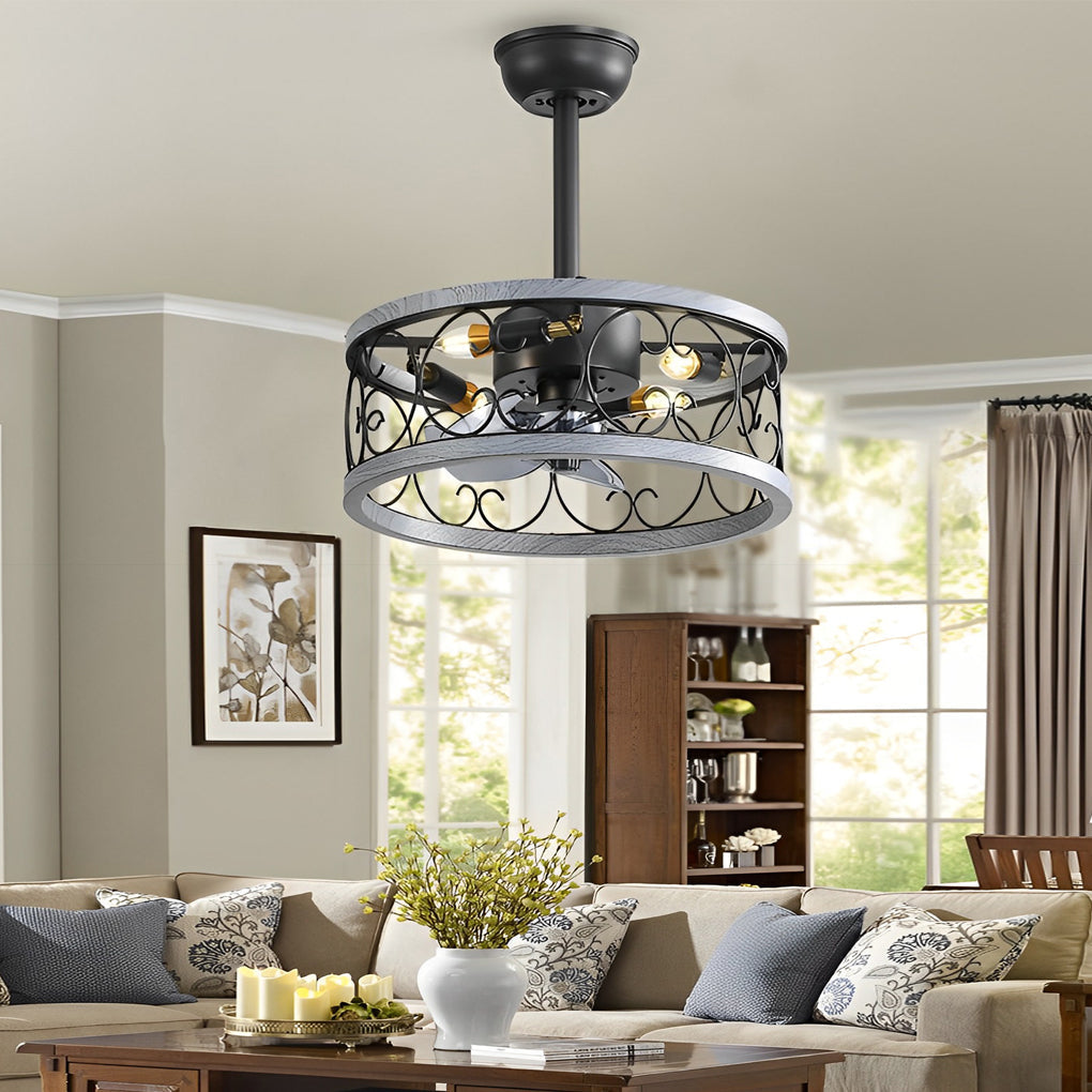 Retro Bladeless Ceiling Fan with Remote - Three Step Dimming LED Mute Design