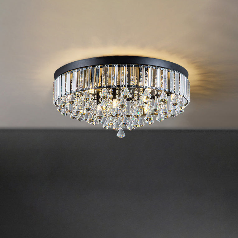 Modern Luxury Round Iron Crystal Beads Flush Mount Ceiling Light 6/9-Light Living Room Fixture
