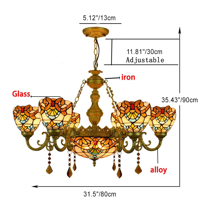 Traditional Tiffany Bead Dome Baroque Chandelier - 8/11 Light Iron and Glass Alloy for Living Room
