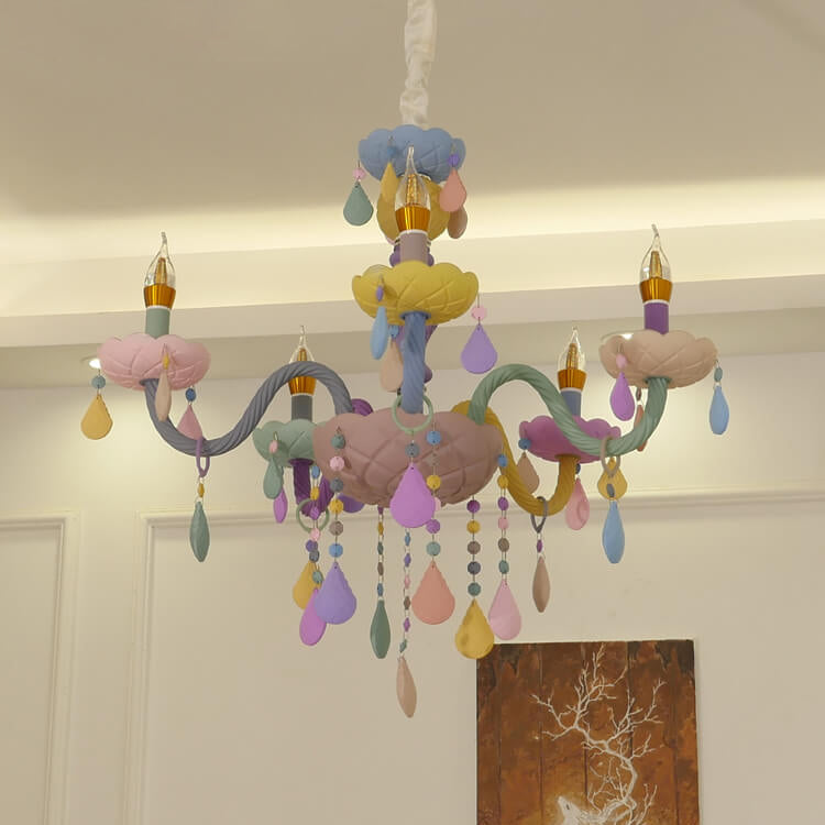 Modern Princess Macaroon Crystal Chandelier - 5/6/8/10/12/15 Light Options, Elegant Candelabra Design, Kids Room Decor, Stunning Glass Accents