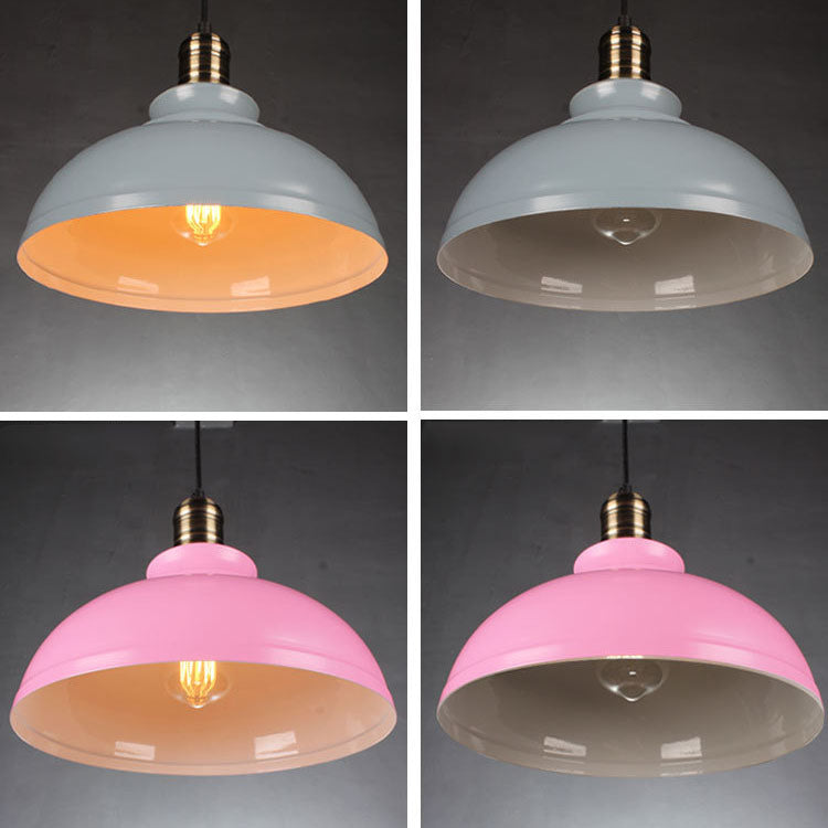 Contemporary Industrial Dome Pendant Light - Round Iron 1-Light Fixture for Living Room