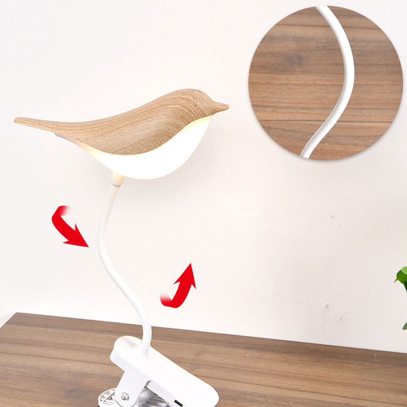 Nordic Creative Bird Clip USB Charging LED Night Light Table Lamp Decorative Bedside Lamp Brightness Adjustable Portable Design Cute Bird Shape for Kids Room Nursery Bedroom Home Office Lighting Gift Idea