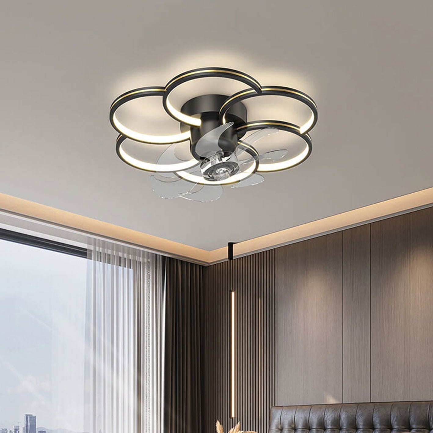 Modern Luxury Flower Petal LED Ceiling Fan Light Fixture
