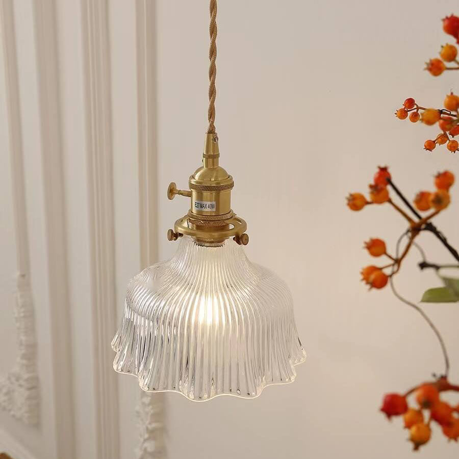 Nordic Minimalist Copper Glass Pendant Light - 1-Light Walnut Flower Design