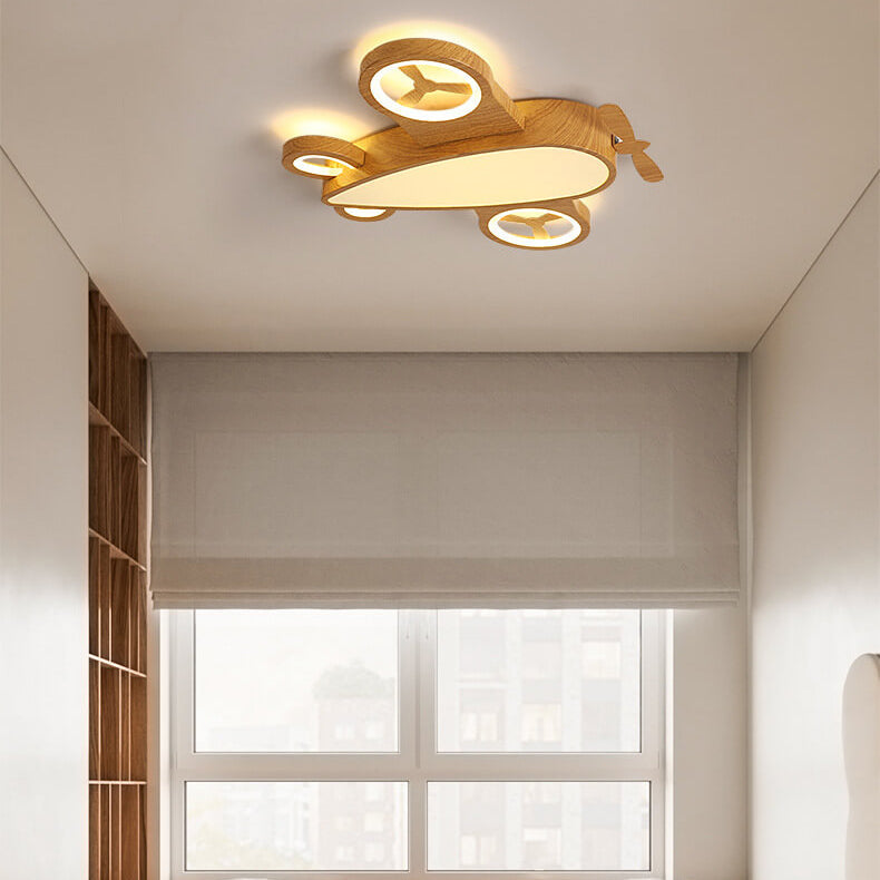 Cartoon Wood Grain Aircraft LED Kids Ceiling Light