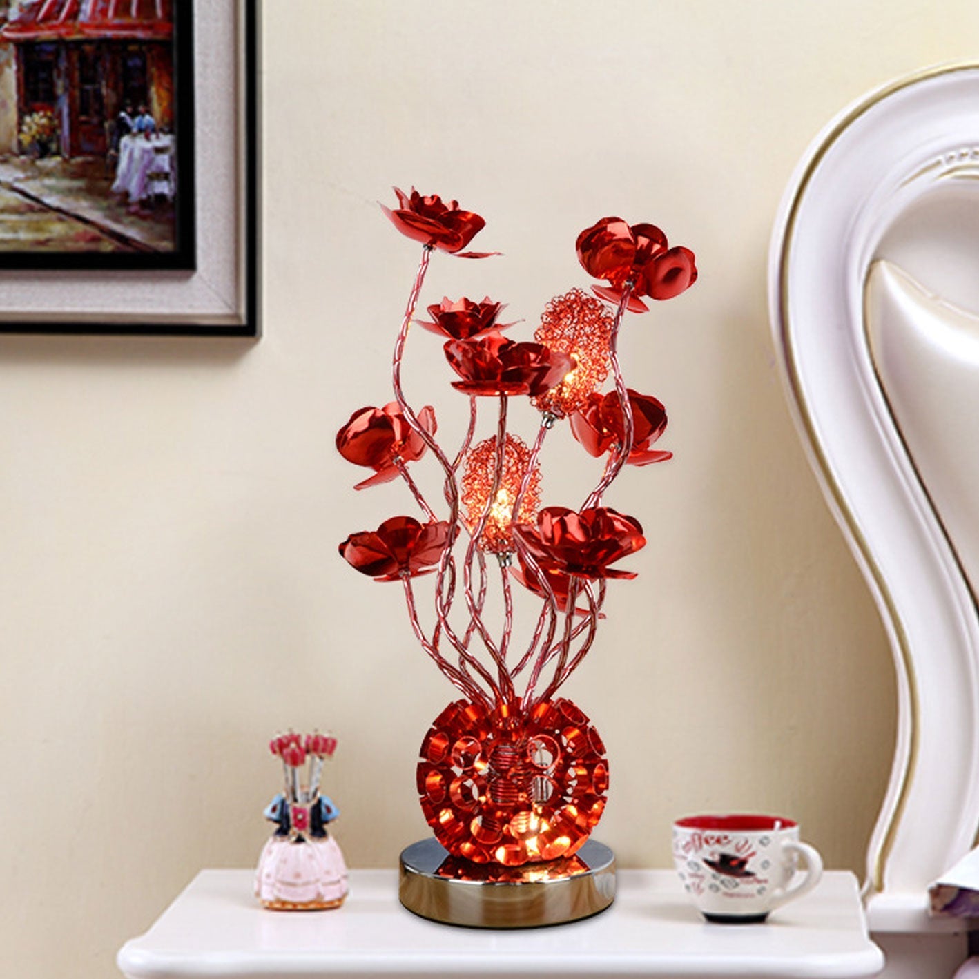 European Rose Aluminum LED Table Lamp - Modern Desk Light, Stylish Home Decor, Energy-Efficient Lighting, Contemporary Nightstand Lamp, USB Rechargeable, Adjustable Brightness, Minimalist Design, Bedroom and Living Room Essentials