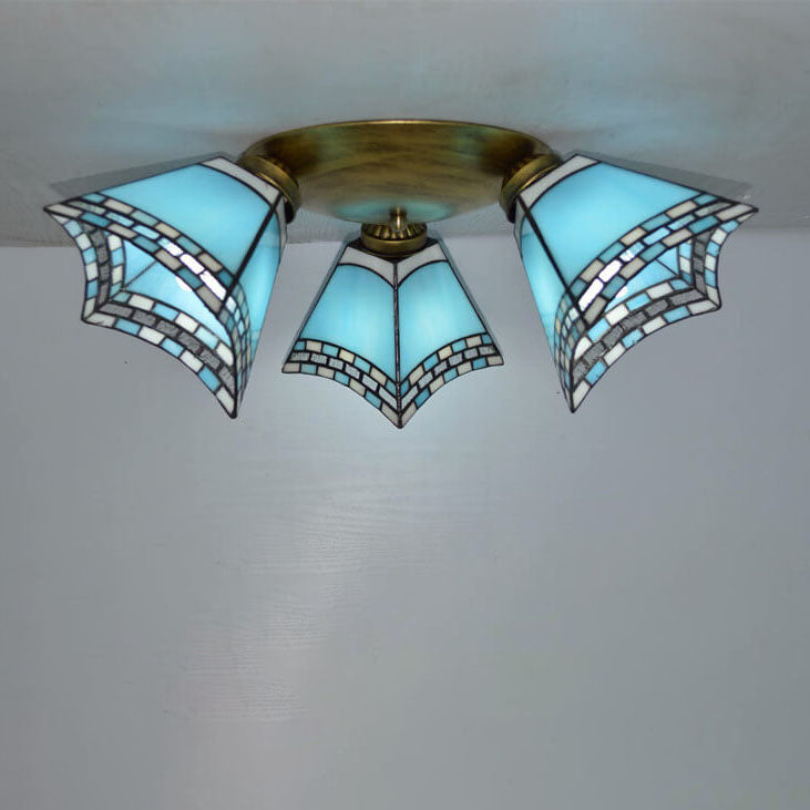 Tiffany Style Stained Glass 3-Light Semi-Flush Mount Light Fixture