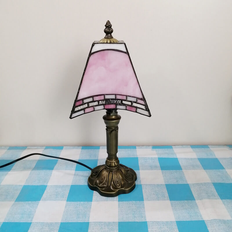 Traditional Tiffany Square Stained Glass Table Lamp - 1-Light Iron Fixture for Bedroom Decor