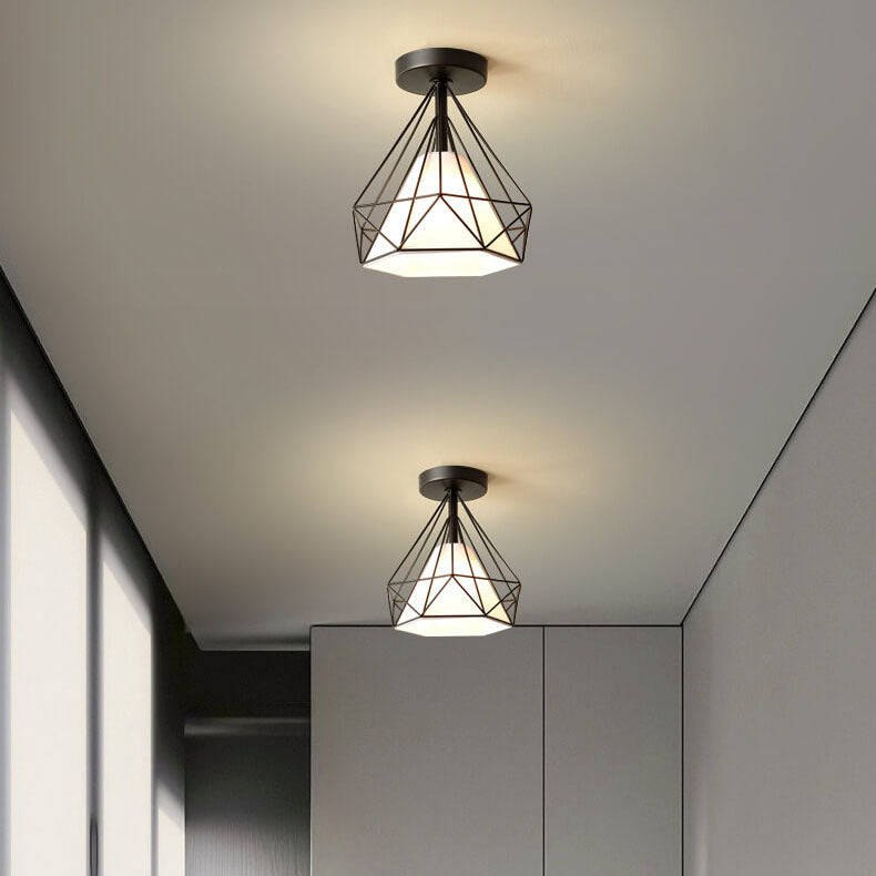 Scandinavian Modern Iron Glass Ceramic Flower Diamond Semi-Flush Mount Light