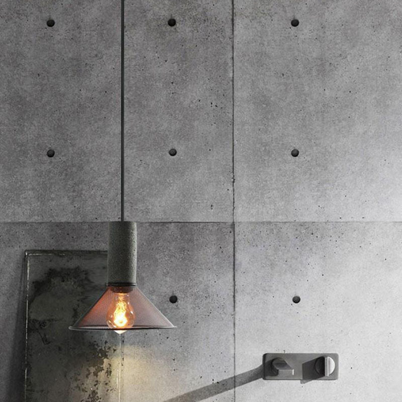 Contemporary Industrial Tapered Cement & Iron Pendant Light - 1-Light for Living Room