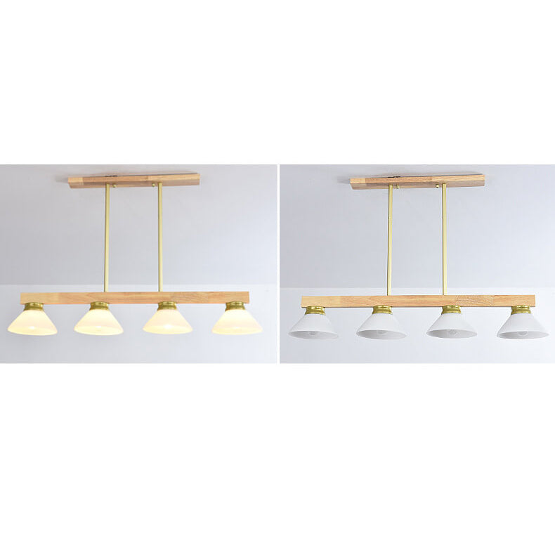 Nordic Solid Wood Cone Glass Shade 3/4 Light Island Chandelier