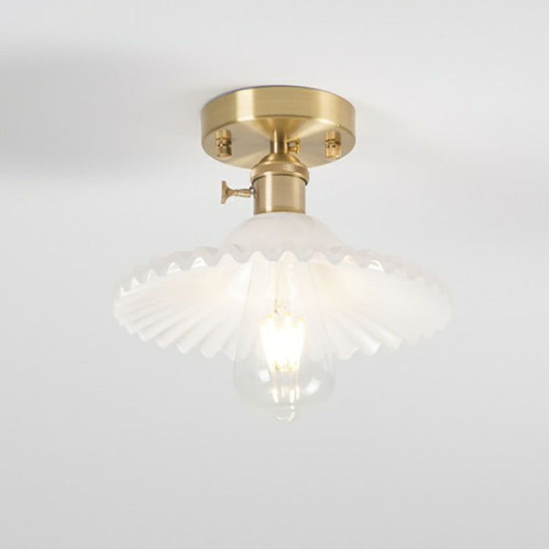 Vintage Glass Iron Lotus Semi-Flush Mount Ceiling Light