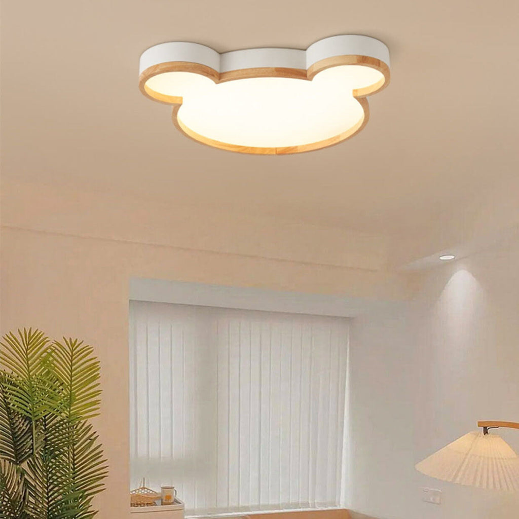 Nordic Wood Bear Shape LED Kids Ceiling Light - Flush Mount Illumination for Children's Room