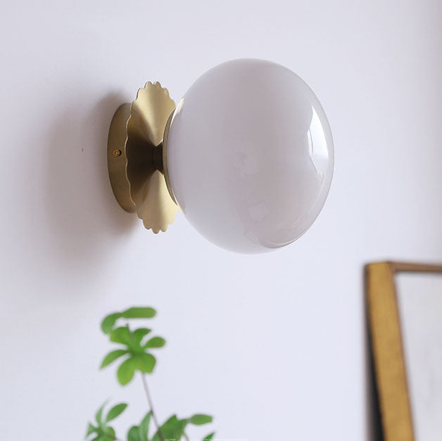 Modern Vintage Minimalist Round Iron Glass Wall Sconce Lamp 1-Light