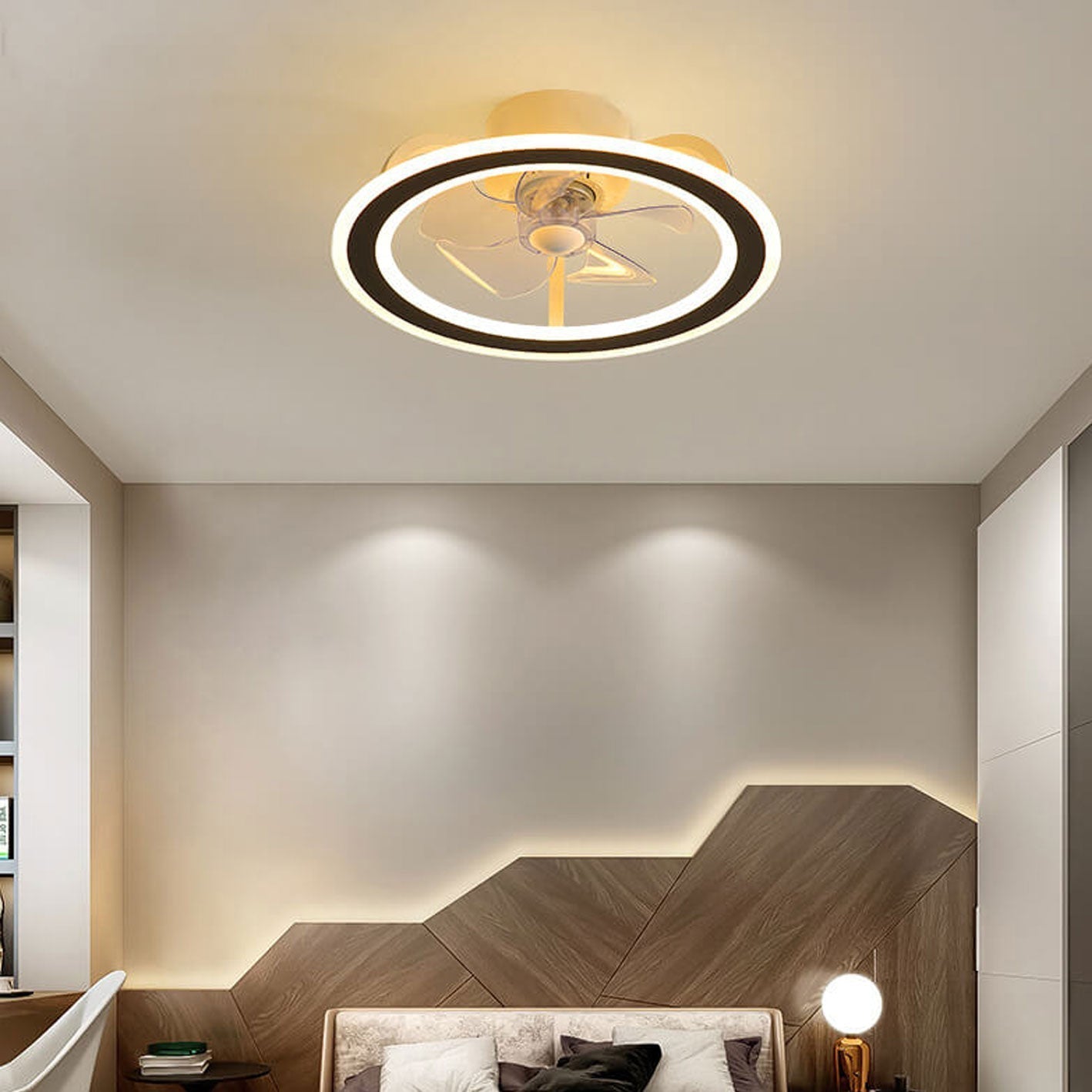 Nordic Creative Round LED Semi-Flush Mount Ceiling Fan Light Fixture