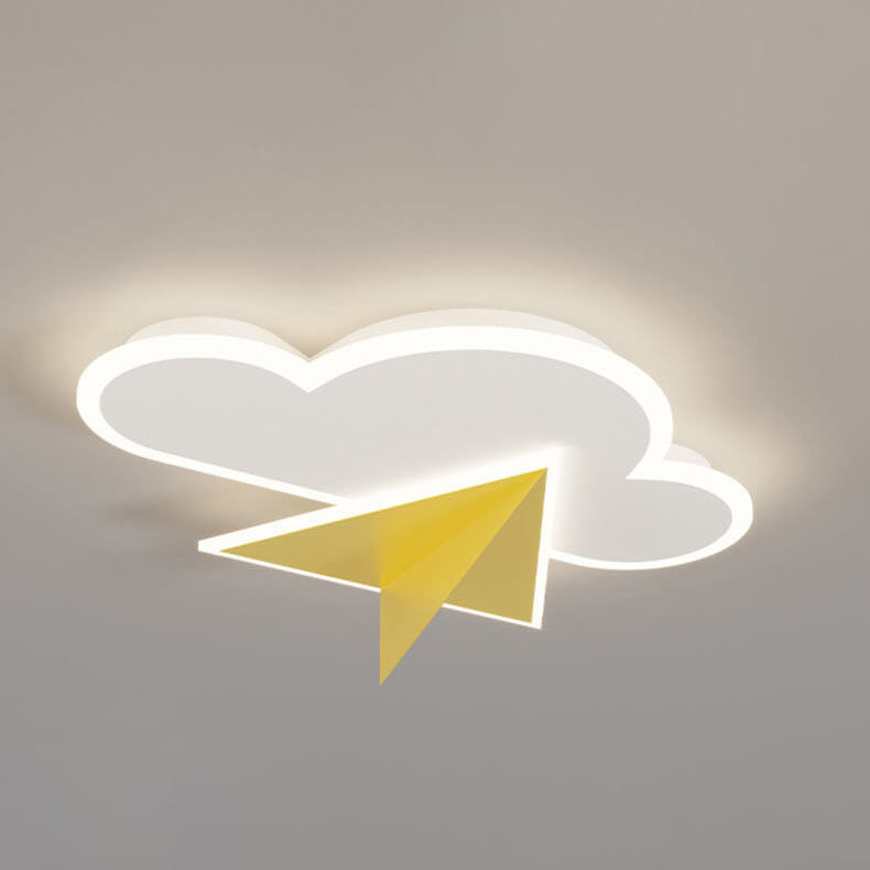 Creative Cartoon Clouds Airplane LED Kids Flush Mount Ceiling Light for Nursery, Playroom, Modern Child's Bedroom, Unique Sky Themed Lighting, Adorable Children's Room Decor, Energy Efficient Lighting Fixture, Fun Airplane and Cloud Design, Safe for Kids