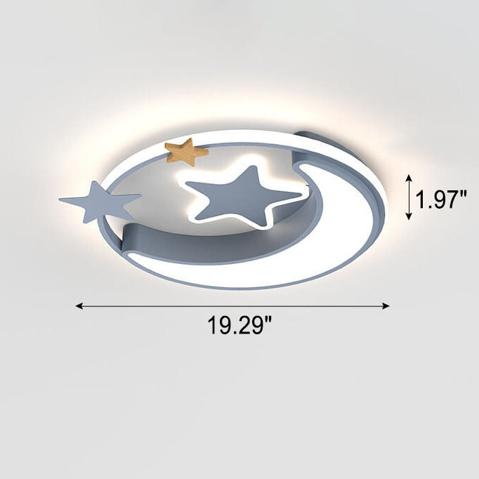 Creative Simplicity Star Moon Round LED Kids Flush Mount Ceiling Light - Cute Bedroom Lighting, Nursery Decor, Child-Friendly Ceiling Fixture, Modern Design, Energy Efficient, Easy Install, Adjustable Brightness, Soft Glow, Ideal for Kids Room, Baby Room