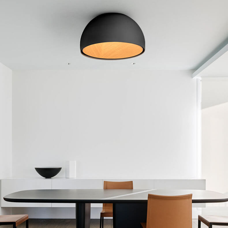 Minimalist Wooden Bowl Iron LED Ceiling Light Fixture