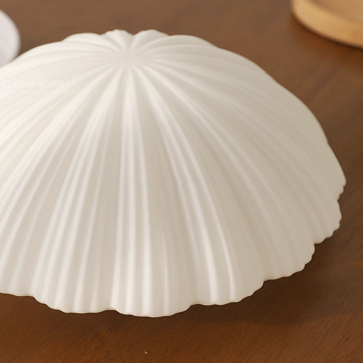 Modern Minimalist Cream Shell Glass LED Flush Mount Light for Living Room & Bedroom
