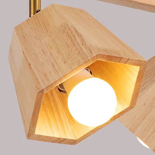 Traditional Japanese Wood Polygon Semi-Flush Mount Ceiling Light for Bedroom