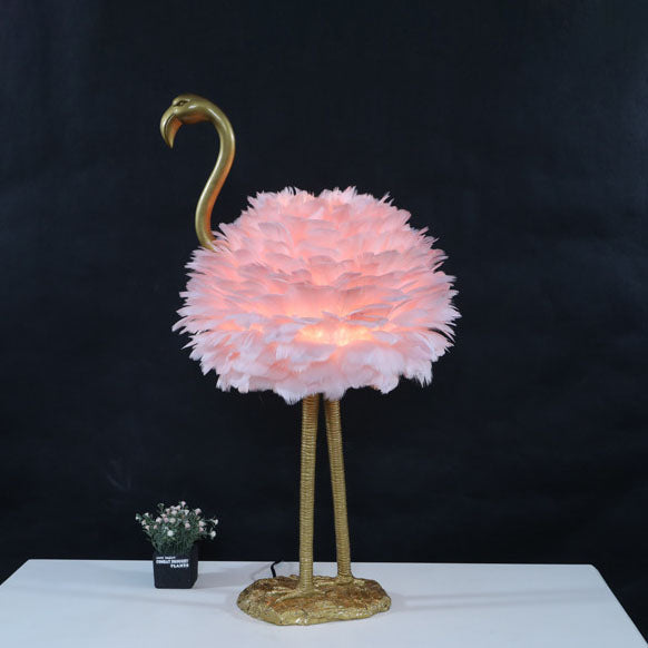 Contemporary Nordic Goose Feather Flamingo Table Lamp - 1-Light Bedside Elegance