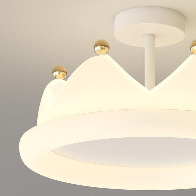 Contemporary Kids Crown Iron PE LED Semi-Flush Mount Ceiling Light Bedroom Lighting Fixture Modern Nursery Decor Creative Design Childrens Room Illumination Stylish Playroom Ceiling Lamp