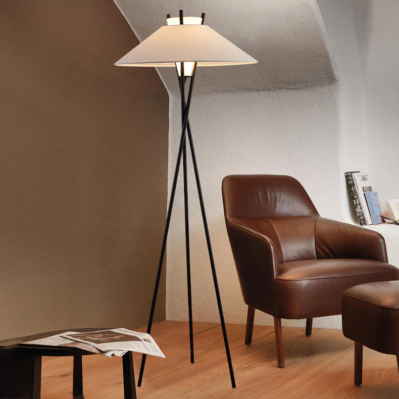 Contemporary Semi-Tapered Fabric Shade Iron Tripod Floor Lamp for Study