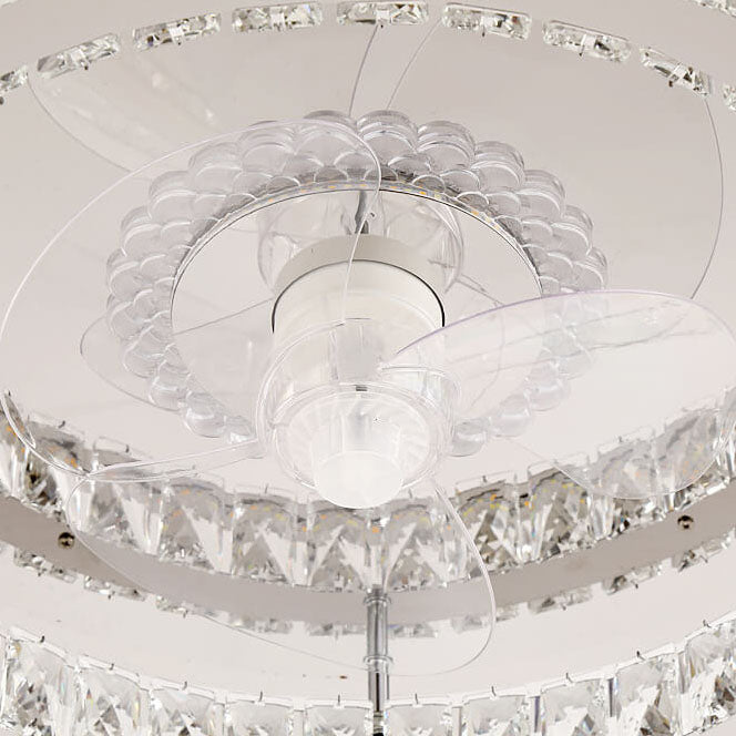 Modern Luxury Crystal Stainless Steel LED Ceiling Fan Light