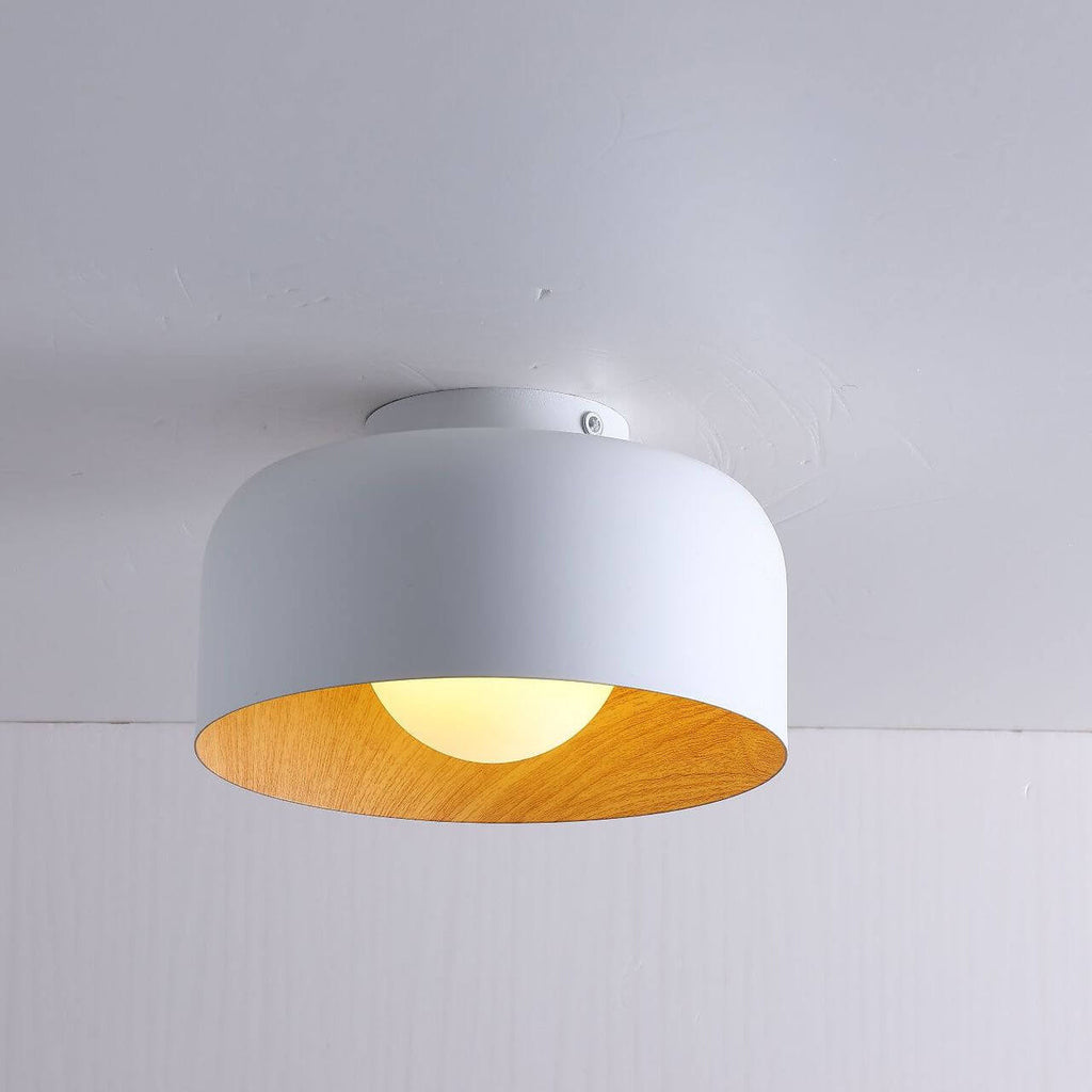 Minimalist Dome Wood Grain Iron 1-Light Semi-Flush Mount Ceiling Fixture