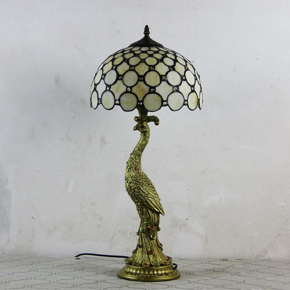 Tiffany Peacock Gem Glass Resin Table Lamp - 1-Light for Living Room & Bedroom