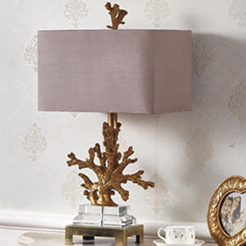 Modern Art Deco Linen Resin Coral Base Table Lamp - 1-Light, Stylish Bedroom Lighting