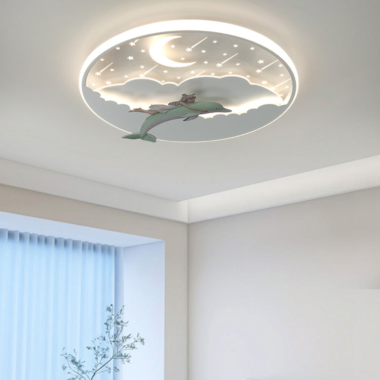 Modern Art Deco Dolphin Round LED Flush Mount Ceiling Light for Living Room