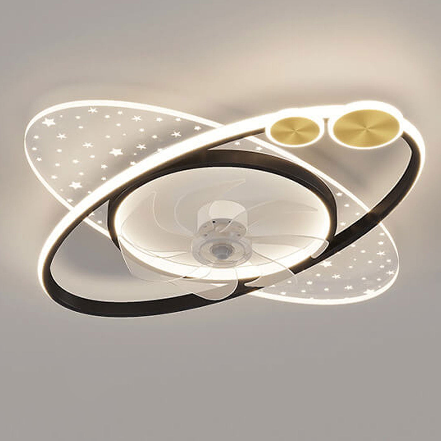 Modern Creative Planet Star Effect LED Flush Mount Ceiling Fan Light, Contemporary Indoor Lighting Fixture, Energy-Efficient Ceiling Fan with Light, Stylish LED Ceiling Fan for Home Decor, Whisper Quiet Ceiling Fan with Remote Control, Unique Star Pattern