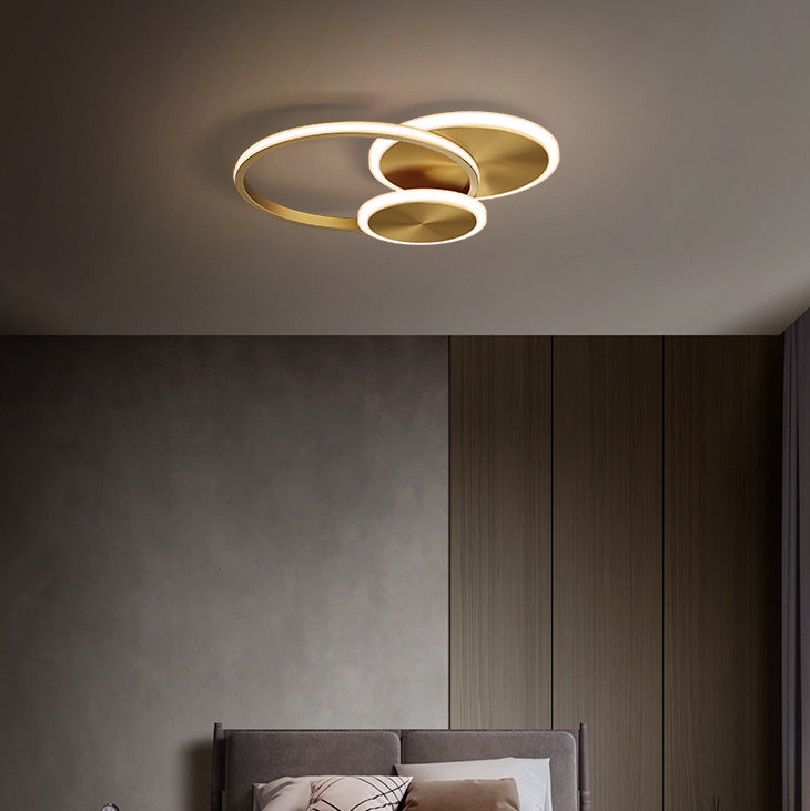 Modern Minimalist Triple Circle Copper Acrylic LED Flush Mount Light for Bedroom