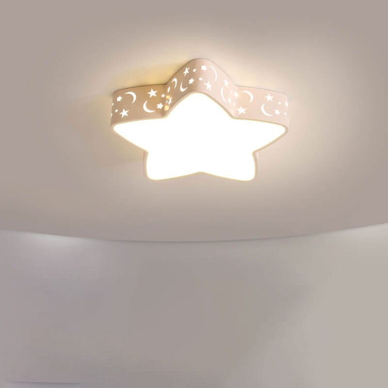 Cartoon Creative Star Shape LED Flush Mount Ceiling Light Fixture for Kids' Room, Nursery, Children’s Bedroom, Modern Ceiling Lamp, Cute Decorative Lighting, Energy-Efficient Star Pendant Light for Playroom or Baby Room