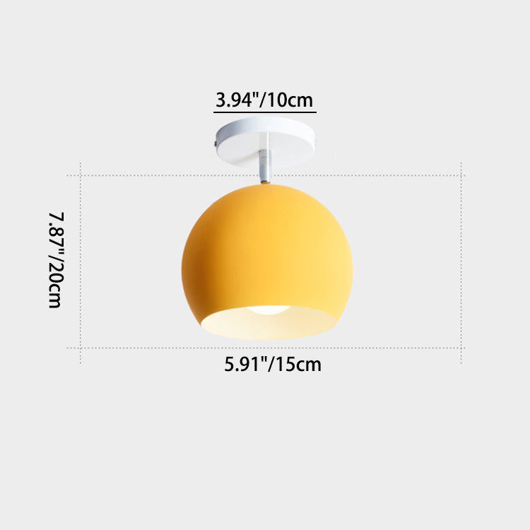 Contemporary Nordic Macaron Aluminum Spherical Shade Semi-Flush Mount Ceiling Light for Living Room