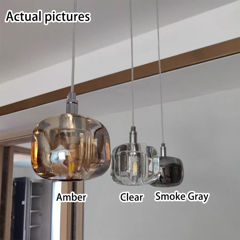 Modern Clear Glass Cube Pendant Light - 1-Light Ceiling Fixture, Contemporary Lighting for Kitchen, Dining, or Living Room