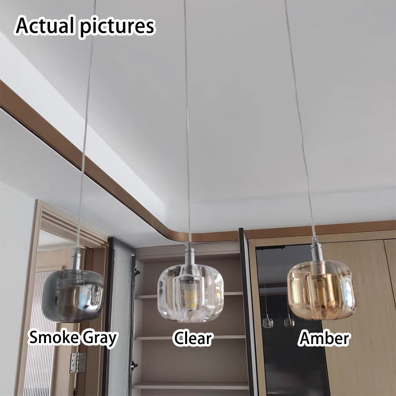 Modern Clear Glass Cube Pendant Light - 1-Light Ceiling Fixture, Contemporary Lighting for Kitchen, Dining, or Living Room