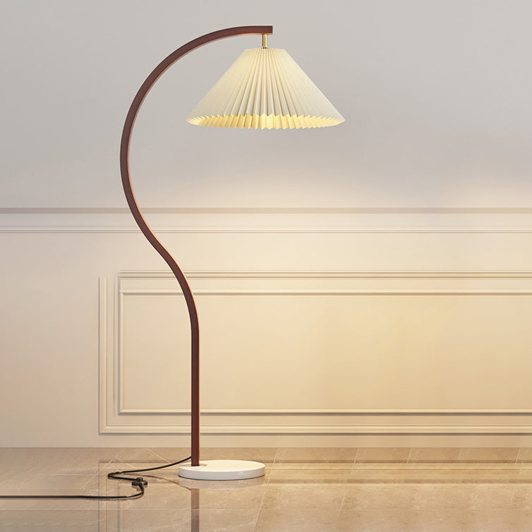 Modern Minimalist Pleated Fabric & Curved Iron 1-Light Floor Lamp for Living Room