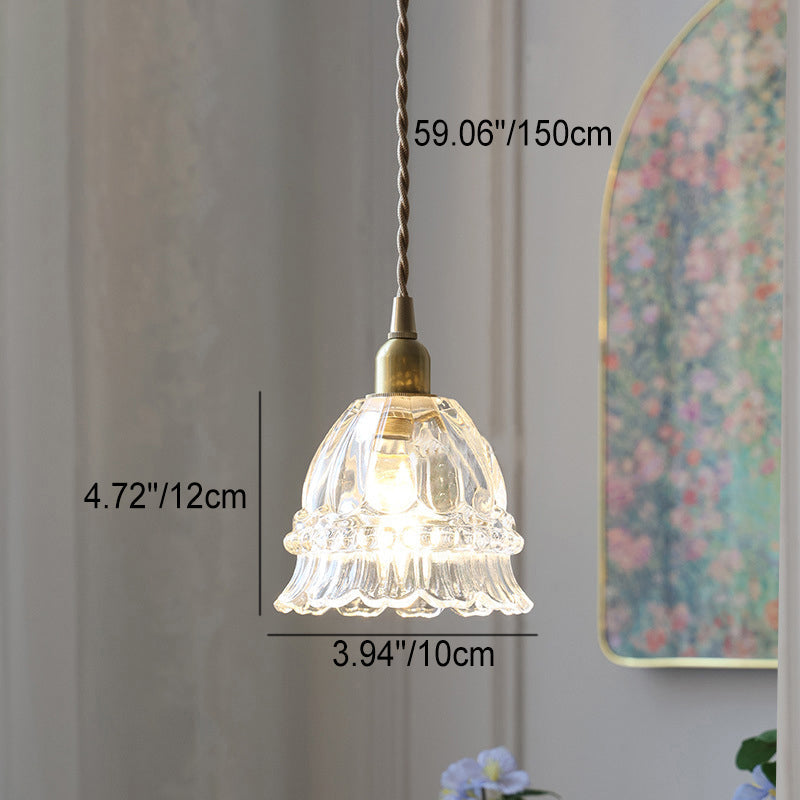 Traditional French Pastoral Walnut Jellyfish Pendant Light - 1-Light Glass Shade for Living Room