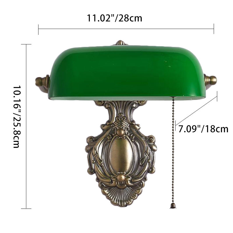 Contemporary Retro Copper Green Glass Shade 1-Light Wall Sconce Lamp for Bedroom, Vintage Industrial Lighting Fixture, Elegant Wall Light for Home Decor, Modern Wall Sconce for Reading, Stylish Bedside Wall Lamp, Unique Green Glass Shade Wall Light, Decor