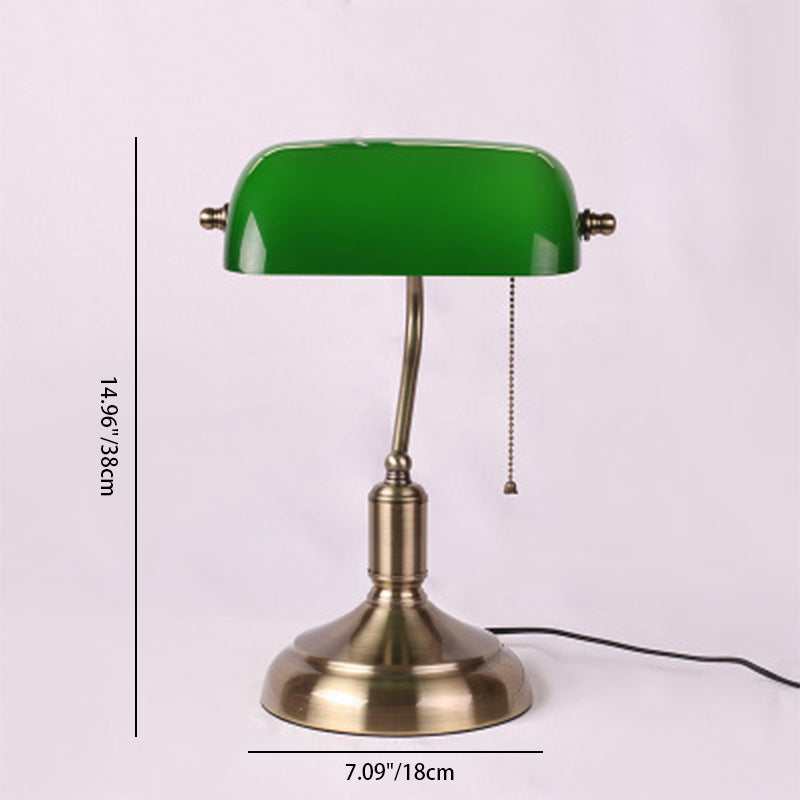 Traditional Vintage Glass Metal Pull Cord Switch 1-Light Bank Table Lamp for Bedroom | Rustic Desk Lighting Fixtures | Antique-Style Home Decor | Adjustable Brightness | Bedroom Nightstand Accent Lamp | Classic Design Table Lighting