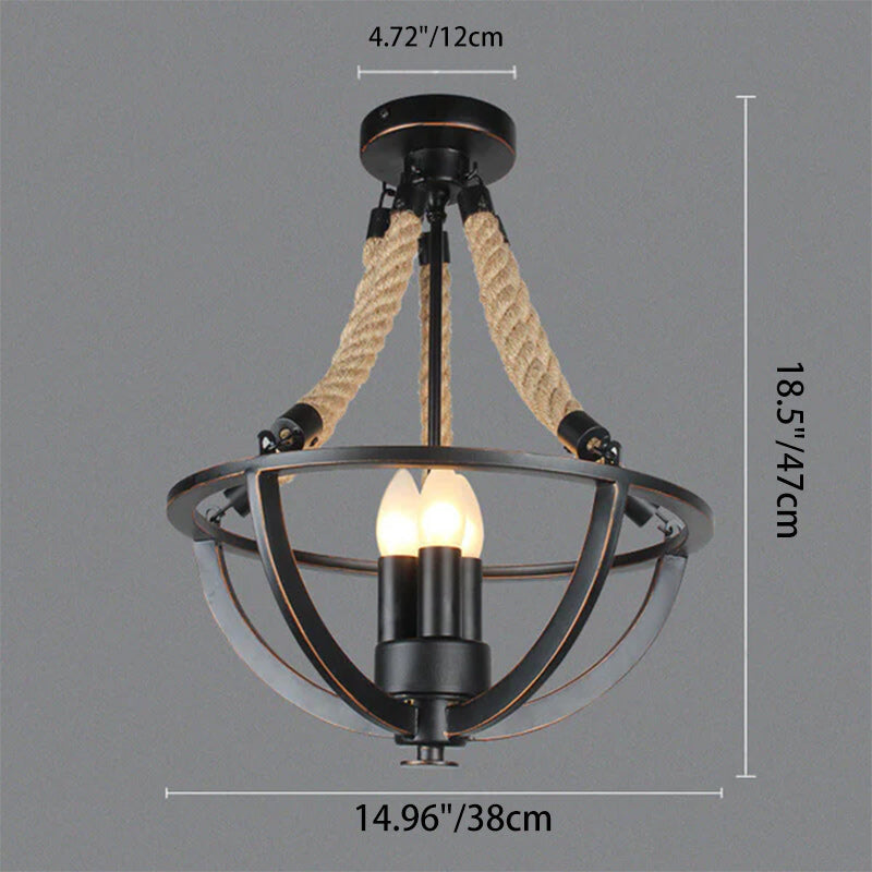 Vintage Industrial Iron Twine 3-Light Island Chandelier