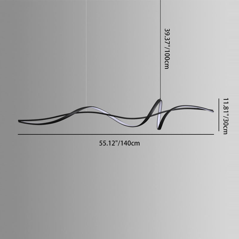 Modern Minimalist Wave Strip LED Chandelier - Aluminium & Silica Design for Dining Room Island Lighting