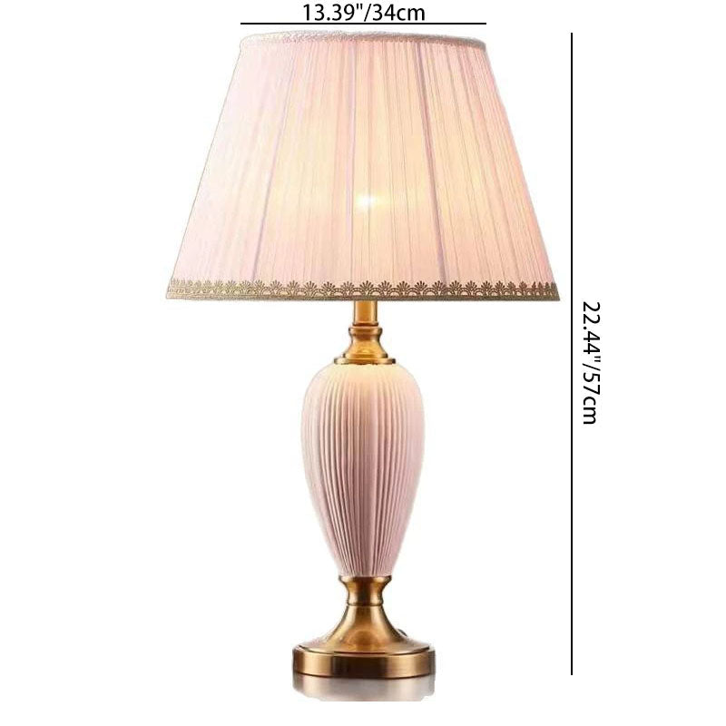 Traditional European Pleated Fabric Shade Ceramic Column Base 1-Light Table Lamp for Study Home Office Decor Elegant Lighting Vintage Inspired Decorative Table Lamp for Bedroom Reading Desk Accent Lighting Soft Glow Indoor Illumination