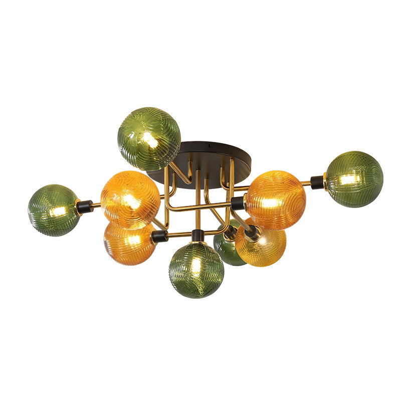 Contemporary Scandinavian Spherical 5/9-Light Semi-Flush Mount Ceiling Light for Living Room, Bedroom & Hallway
