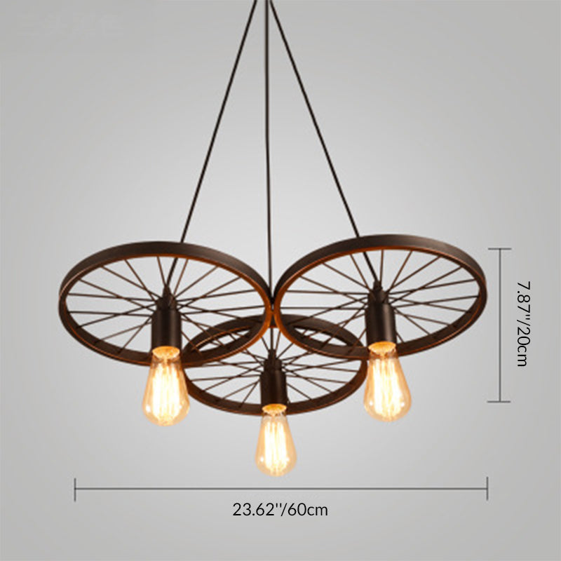 Industrial Wrought Iron Wheels Chandelier - 1/3/6 Light Vintage Lighting Fixture

Elevate your space with this stunning industrial chandelier featuring wrought iron wheels. Perfect for dining rooms, living areas, or entryways, this versatile fixture is av