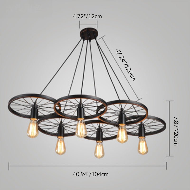 Industrial Wrought Iron Wheels Chandelier - 1/3/6 Light Vintage Lighting Fixture

Elevate your space with this stunning industrial chandelier featuring wrought iron wheels. Perfect for dining rooms, living areas, or entryways, this versatile fixture is av